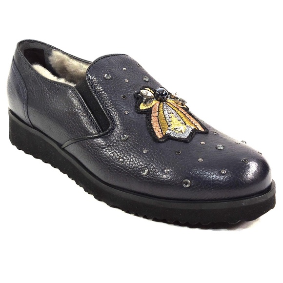 MARZETTI 🇮🇹 WOMEN MARZETTI 🇮🇹 WOMEN\'S PURPLE SOFT LEATHER COMFORT WINTER LOAFERS LAMB FUR INSIDE